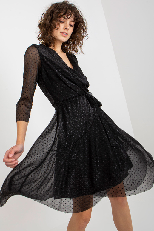 Černé zavinovací midi koktejlové šaty...