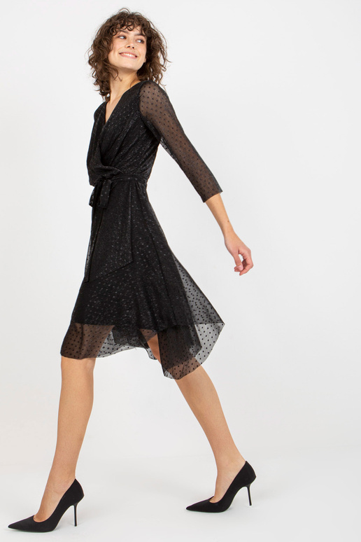 Černé zavinovací midi koktejlové šaty...