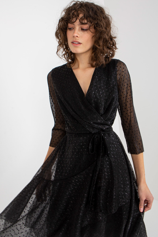 Černé zavinovací midi koktejlové šaty...