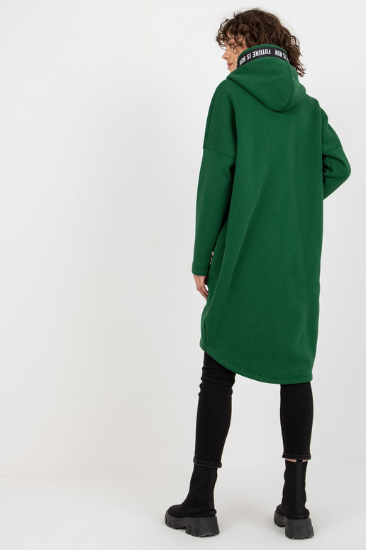 Tmavě zelená dlouhá mikina s kapucí