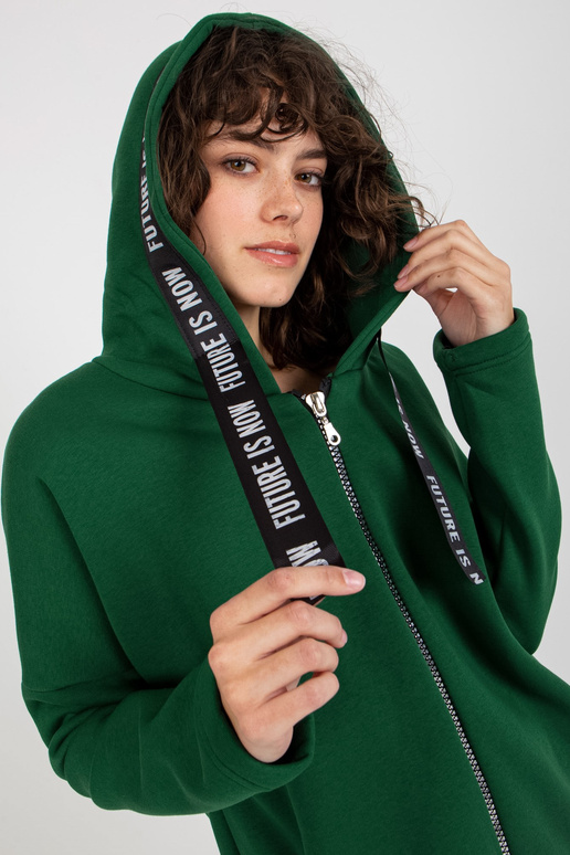 Tmavě zelená dlouhá mikina s kapucí