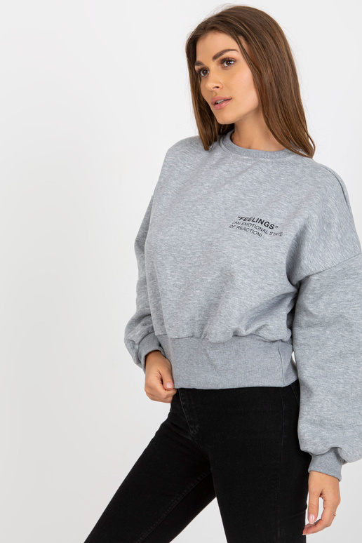 Šedá krátká mikina bez kapuce s... Šedá krátká mikina bez kapuce s...