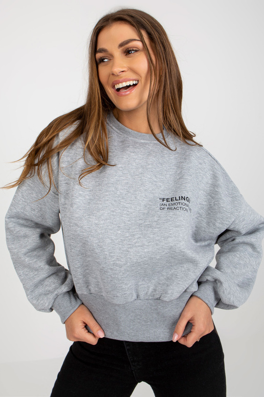 Šedá krátká mikina bez kapuce s... Šedá krátká mikina bez kapuce s...