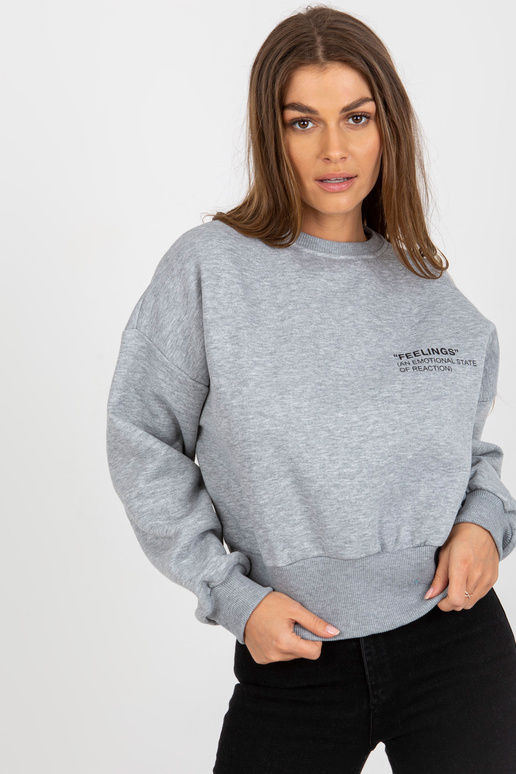 Šedá krátká mikina bez kapuce s... Šedá krátká mikina bez kapuce s...