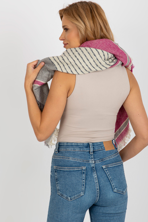 Šedo-fuchsiová dámská šála se vzory