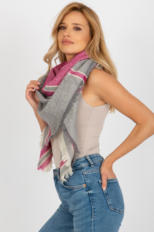 Šedo-fuchsiová dámská šála se vzory