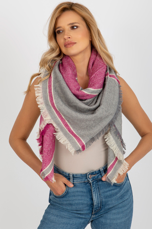 Šedo-fuchsiová dámská šála se vzory