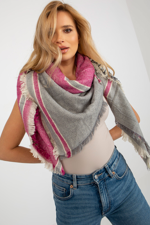 Šedo-fuchsiová dámská šála se vzory
