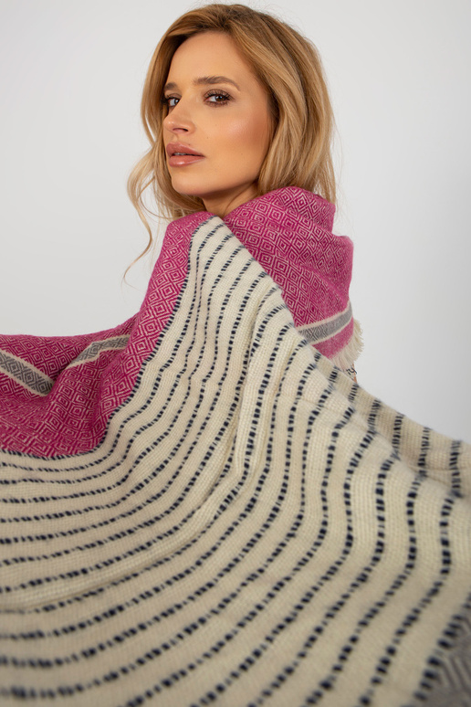 Šedo-fuchsiová dámská šála se vzory