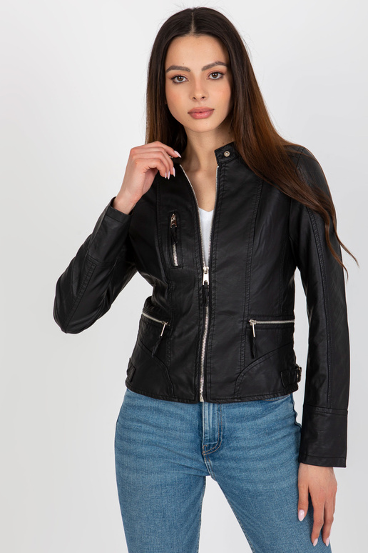 Černá dámská bunda z ekokůže s...