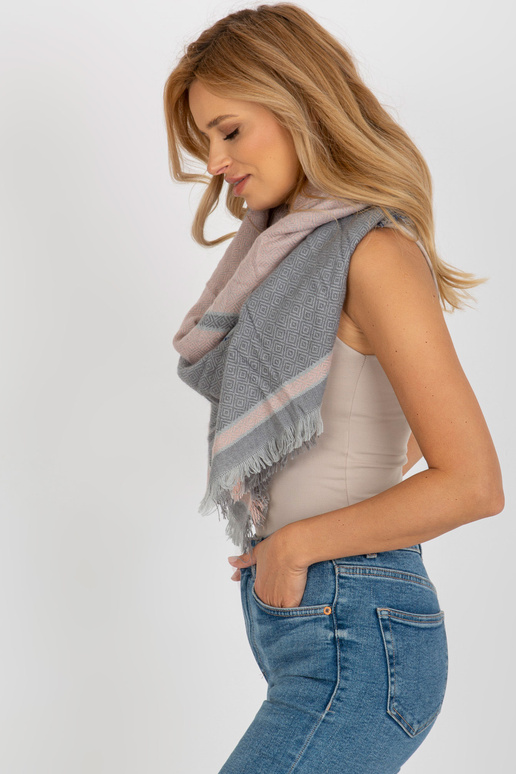 Šedo-světle růžový šátek s příměsí vlny