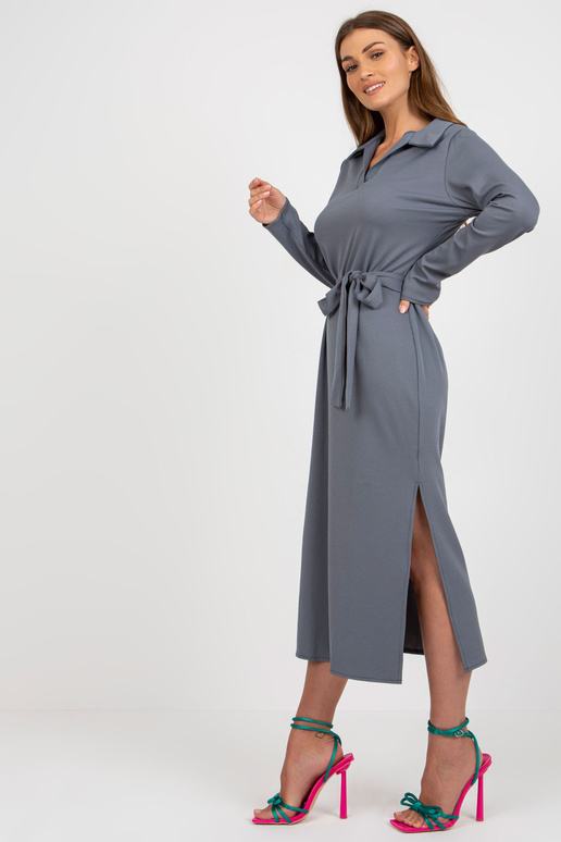 Šedé žebrované šaty s límečkem a...