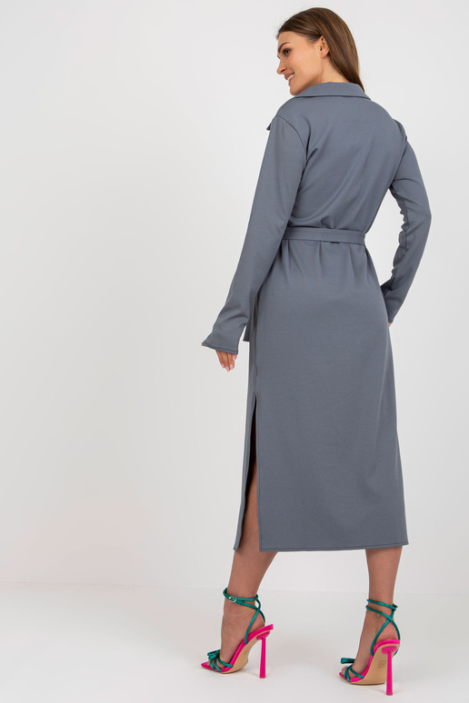 Šedé žebrované šaty s límečkem a...