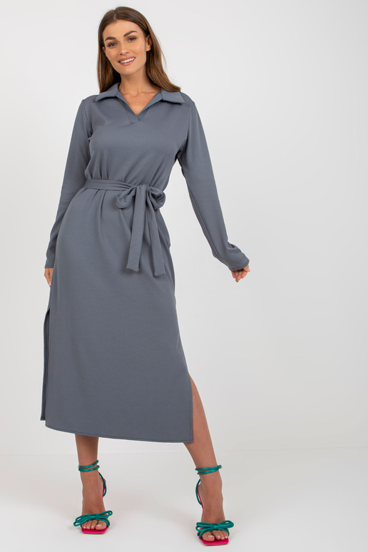 Šedé žebrované šaty s límečkem a...