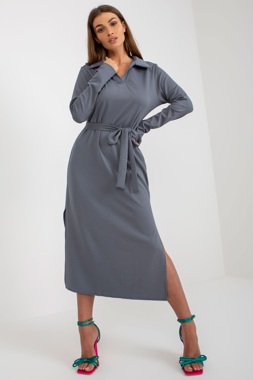 Šedé žebrované šaty s límečkem a...