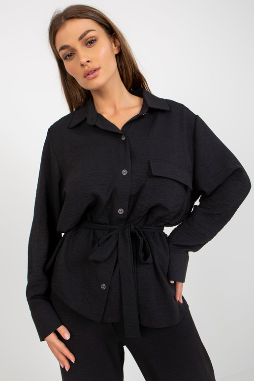 Černá oversize oversize košile s páskem