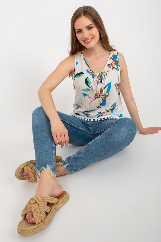 Bílá květovaná halenka se zavazováním...