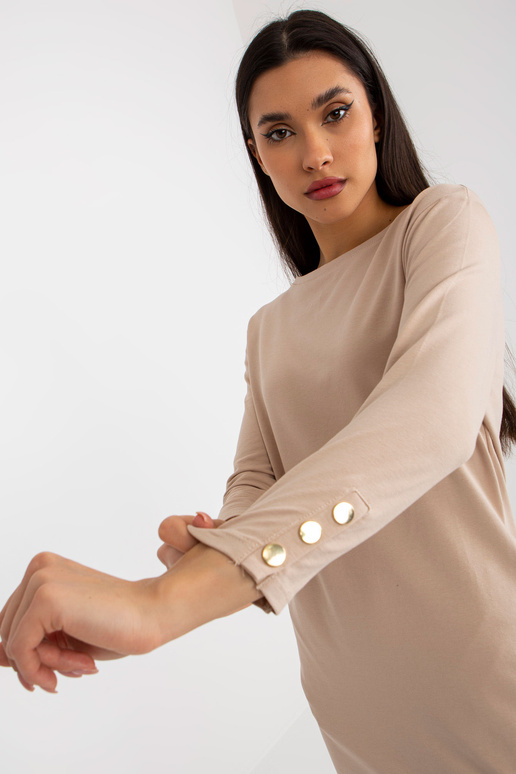 Béžové rovné mikinové šaty s kapsami...