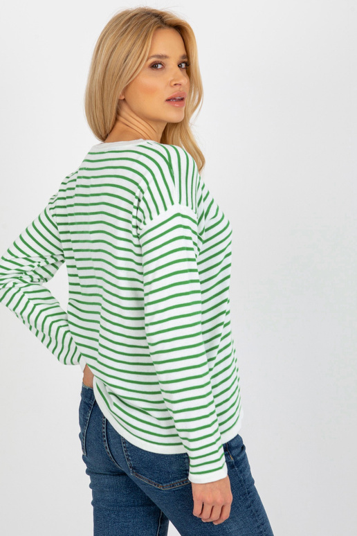 Bílozelený klasický pruhovaný svetr s...