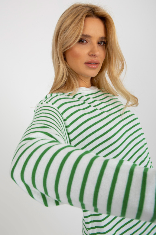 Bílozelený klasický pruhovaný svetr s...