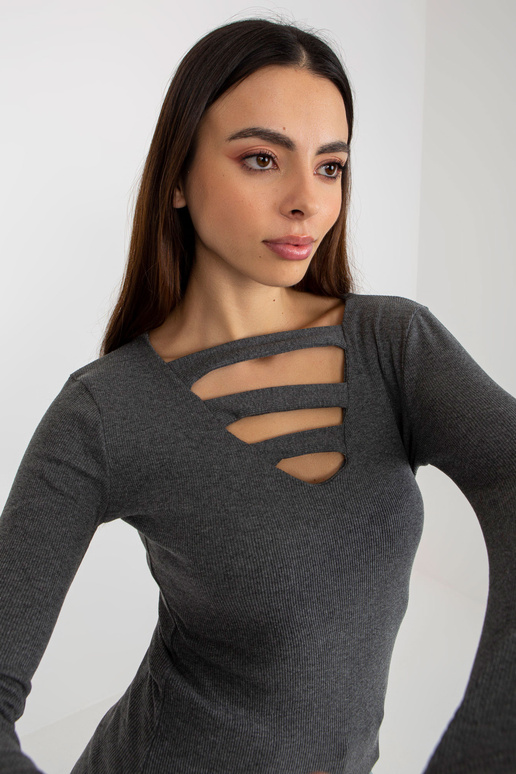 Tmavě šedá žebrovaná halenka s...