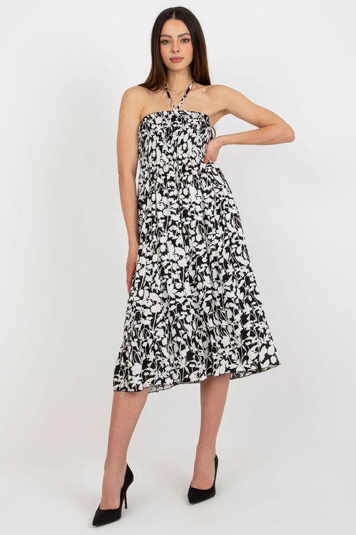 Černé rozevláté šaty s potiskem a volány