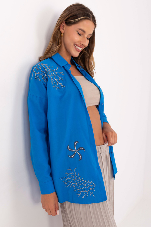 Modrá oversized košile se zapínáním...