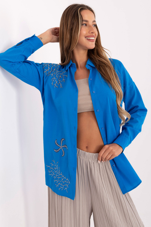 Modrá oversized košile se zapínáním...