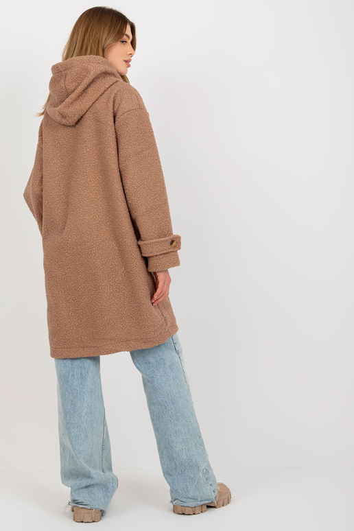 Tmavě béžový plyšový dámský kabát s...
