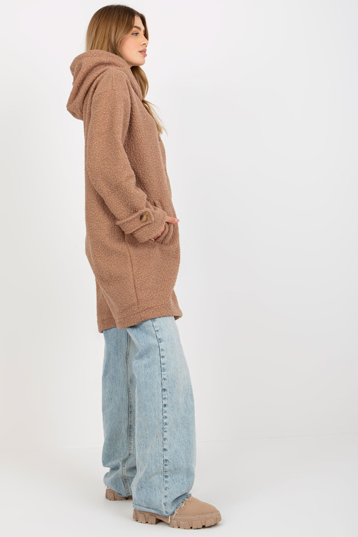 Tmavě béžový plyšový dámský kabát s...