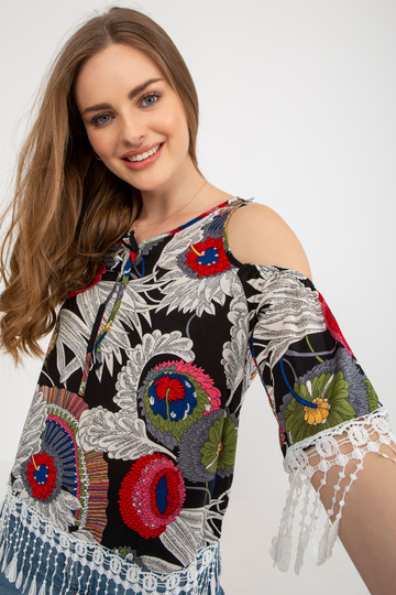 Černá halenka s potiskem a...