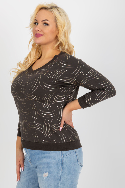 Khaki Womens Plus Size Print 3/4 rukáv