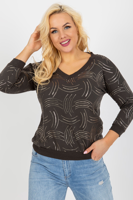 Khaki Womens Plus Size Print 3/4 rukáv