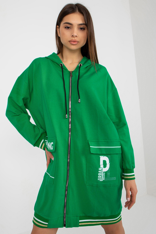 Zelená mikina s dlouhou kapucí