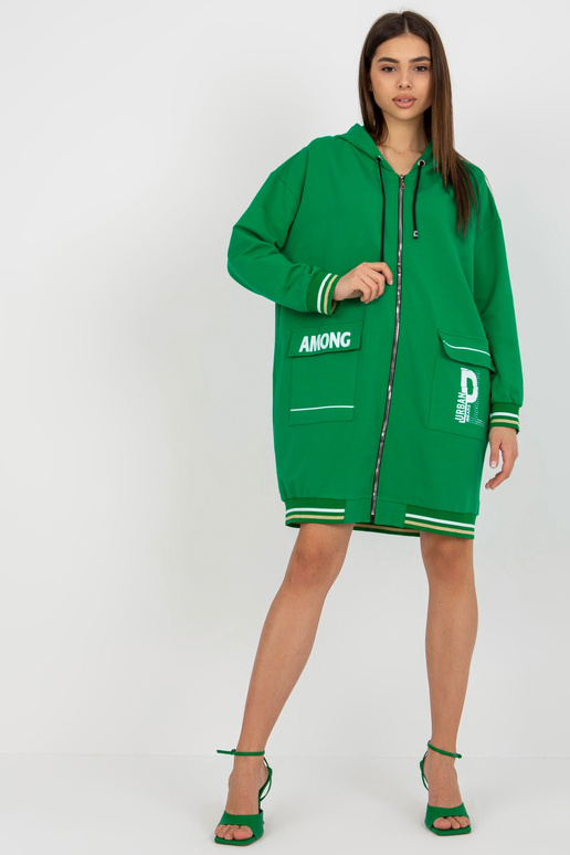 Zelená mikina s dlouhou kapucí