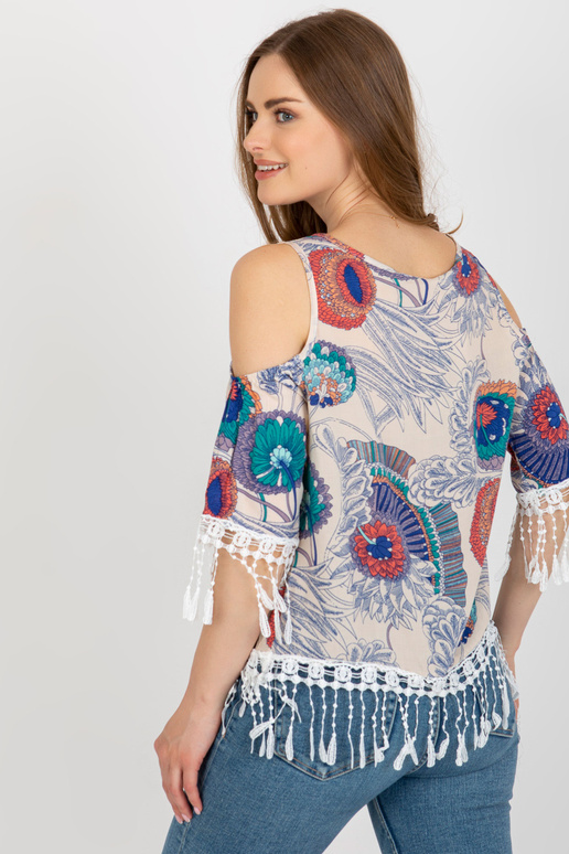 Béžová letní halenka s potiskem a...