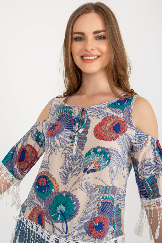 Béžová letní halenka s potiskem a...