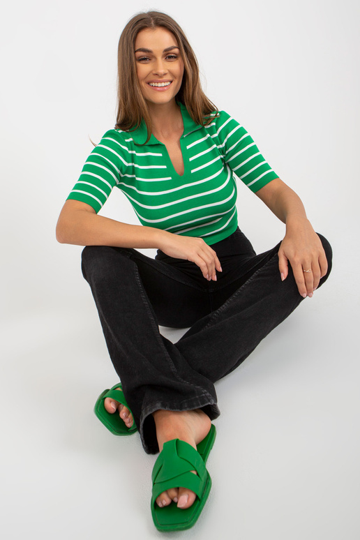 Zelená krátká polo halenka s límečkem