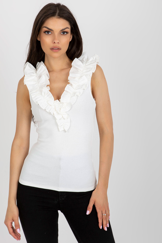 Ecru žebrovaný top s volánky u výstřihu