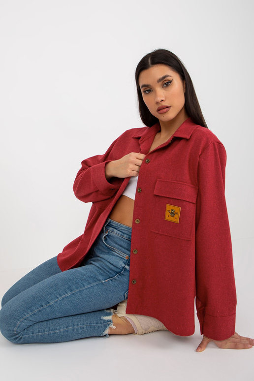 Tmavě růžová vlněná svrchní košile s...