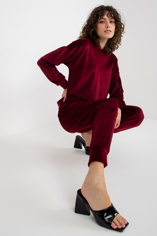 Vínový dámský velurový set s mikinou