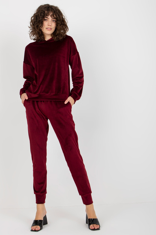 Vínový dámský velurový set s mikinou