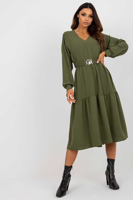 Khaki midi potěšené volánové šaty OCH... Khaki midi potěšené volánové šaty OCH...