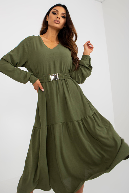 Khaki midi potěšené volánové šaty OCH... Khaki midi potěšené volánové šaty OCH...
