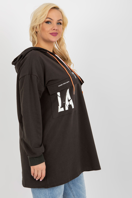 Khaki delší mikina plus size s kapsami