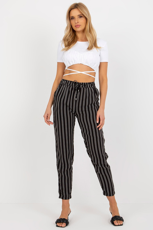 Černé viskózové kalhoty z pruhované...