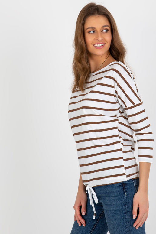 Ecru-hnědá proužkovaná halenka se...