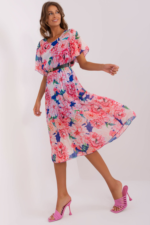 Tmavě modro-růžové květinové midi šaty