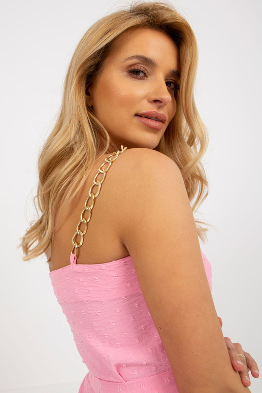 Růžové minišaty s volánky a zavazováním