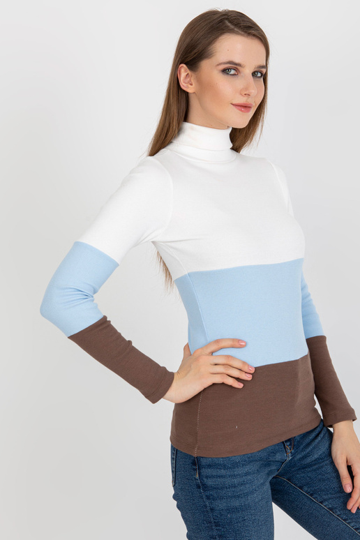 Ecru světle modrá žebrovaná halenka s...